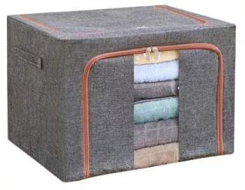 Cutie de depozitare pliabila Flippy Cu fermoar 100 L Textil 60x42x40 cm Cadru Metalic Suport Baza Stabil din Plastic Gri 