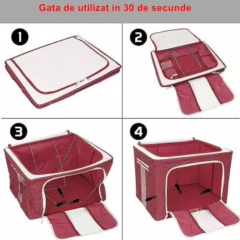 Cutie de Depozitare Pliabila Flippy cu Fermoar 100 L Textil 60x42x40 cm O Fereastra Cadru Metalic Suport Baza Stabil din Plastic imprimeu