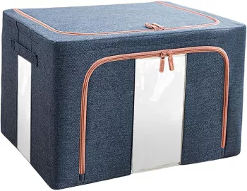 Cutie de Depozitare Pliabila Flippy Cu Fermoar 24 L Textil 40x30x20 cm Cadru Metalic Suport Baza Stabil din Plastic Albastru Marin cu Doua 