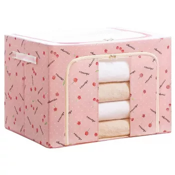 Cutie de Depozitare Pliabila Flippy Cu Fermoar 66 L Textil 50x40x33 cm cu Fereastra Cadru Metalic Suport Baza Stabil din Plastic Imprimeu 