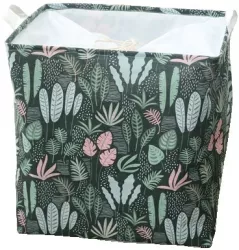 Cutie de Depozitare Pliabila Flippy Impermeabila cu Snur Capacitate 100 L cu Manere 50x50x40cm Model Frunze Verde 