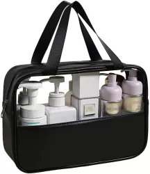 Geanta cosmetice Flippy pentru voiaj sau organizare material PVC/textil impermeabila portabila 30X21X12 cm negru 