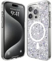 Husa pentru iPhone 15 Pro - Techsuit Sparkly Glitter MagSafe - White 