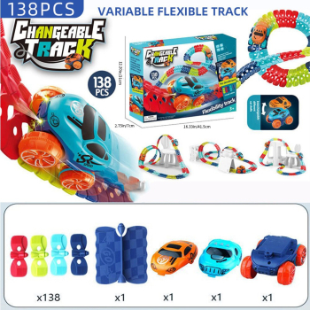 Jucarie de Constructie RollerCoaster Flippy 138 de Piese 41.5x31x7 cm cu Masini Multicolor 