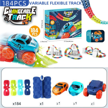 Jucarie de Constructie RollerCoaster Flippy 184 de Piese 44.5x36x7 cm cu Masini Multicolor 