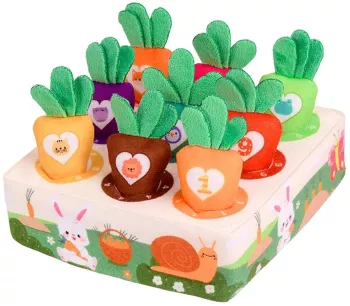 Jucarie Interactiva pentru Copii de Sortat pe Culori Montessori Flippy 9 Morcovi si Suport Multicolor