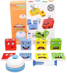 Jucarie Pentru Copii Montessori Flippy Cub din Lemn Asamblare Fete 64 de Carti Distractive Clepsidra si Clopotel inclus pentru Baieti si 