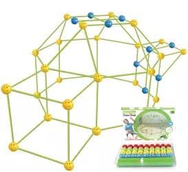 Kit de Constructie Fort 3D pentru Copii Flippy 560 g 36 Sfere 51 Tije Panza Verde Impermeabil 3 ani Educativ Multicolor 