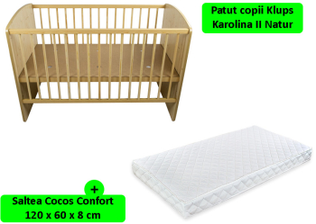 Patut fara sertar KLUPS Karolina II Natur + Saltea 8 MyKids Confort II 