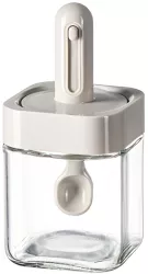 Recipient pentru Depozitarea Condimentelor Flippy Borcan din Sticla Capac si Lingura Incorporate Uz Casnic 300 ml 7.1x7.1x14.8 cm Gri 