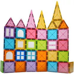 Set 32 Piese Magnetice de Constructie Flippy Piese 5.5 cm Magnetic Tiles Forme Geometrice 3 Ani ABS Magnet 20.5 x 14.5 x 12 cm Multicolor 