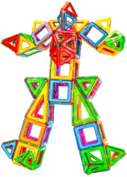 Set 60 Piese Magnetice de Constructie Flippy Piese Mari Magnetic Blocks Forme Geometrice 3 Ani ABS Magnet 22 x 17.2 x 8.5 cm Multicolor 