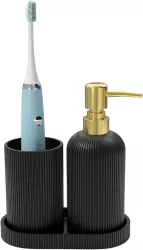 Set elegant pentru baie din 3 piese cu dozator pentru sapun lichid pahar clatire sau recipient pentru periute si pasta de dinti tavita c