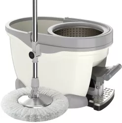 Set Galeata cu Pedala si Mop Rotativ 360° Flippy Cu Actiune Centrifuga x4 Pentru Uz Casnic Maner din Otel Inoxidabil Telescopic 2 Capte