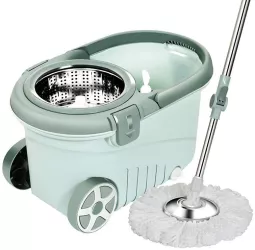 Set mop rotativ cu galeata Flippy material plastic si microfibra o rezerva inclusa rezistent cu dop scurgere vas detasabil orificiu pentru 