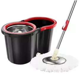 Set mop rotativ cu galeata Flippy material plastic si microfibra rezistent cu dop scurgere vas detasabil pentru interior capacitate 8 l