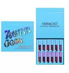 Set Rujuri de Buze KEVIN & COCO 12 Culori 17x14.8x2.9 cm Diferite Nuante LipGloss Albastru 