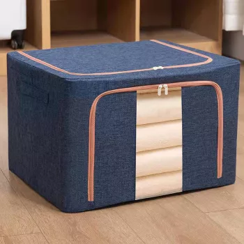 Cutie de Depozitare Pliabila Flippy 66 L din Bumbac si In 50x40x33 cm Fereastra Frontala 2 Usi de Acces cu Fermoar Bidirectional Cadru 