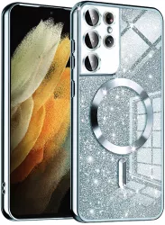 Husa pentru Samsung Galaxy S21 Ultra 5G - Techsuit Luxury Glitter MagSafe - Light Blue 