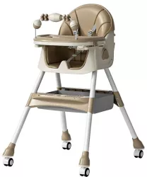 Scaun de Masa pe Roti pentru Copii Flippy 2 Tavite si Husa Detasabile Multifunctional Stabil Centura de Siguranta Spatar Reglabil Moale 