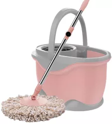 Set Galeata si Mop Rotativ 360° Flippy Cu Dubla Actiune Centrifuga Pentru Uz Casnic Maner din Otel Inoxidabil Telescopic 2 Capte din 