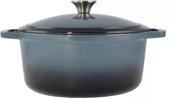 Oala de fonta emailata cu capac maner din inox albastra 5.2 L Perfect Home 