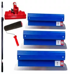 Set 3 gletiere profesionale inox 25 40 60 cm suport maner telescopic 1.2-2.2 m rola gletuit Ergolite 