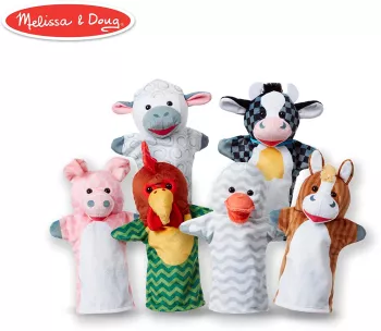 Set 6 papusi de mana animale de la ferma - melissa & doug 