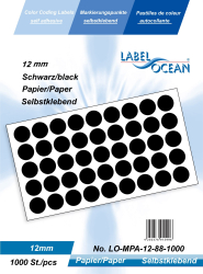 Etichete Autoadezive Buline Colorate Diametru 12 mm Hartie 1000 Bucati Negru 1000 