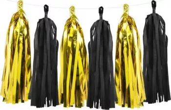 Ghirlanda franjuri pentru decorat auriu si negru 12 buc 30 cm 