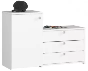 Dulap depozitat incaltaminte pantofar placa laminata 3 sertare 2 rafturi alb 98.4x33x68/43 cm 
