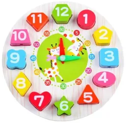 Jucarie Educativa Flippy Tip Montessori Model Ceas Girafa din Lemn + 36 Luni 12 Piese 17 cm Multicolor 