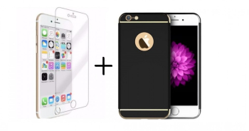 Pachet husa Elegance Luxury 3in1 Ultrasubtire Black pentru Apple iPhone 7 Plus cu folie de sticla gratis 