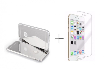 Pachet husa Elegance Luxury tip oglinda Silver pentru Apple Iphone 6 / Apple Iphone 6S cu folie de sticla gratis