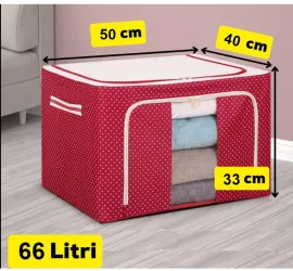Cutie de Depozitare Pliabila Flippy 66 L din Tesatura Oxford 50x40x33 cm Fereastra Frontala 2 Usi de Acces cu Fermoar Bidirectional Cadru 