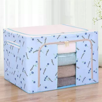Cutie de Depozitare Pliabila Flippy Cu Fermoar 66 L Textil 50x40x33 cm cu 2 Ferestre Cadru Metalic Suport Baza Stabil din Plastic Imprimeu 
