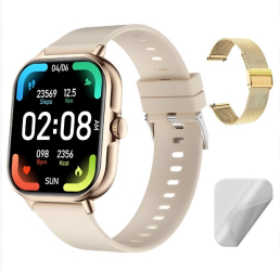 Smartwatch Techbasics SmartSport Apeluri Bluetooth Ecran 2.01 Notificari Monitorizare sanatate Auriu 