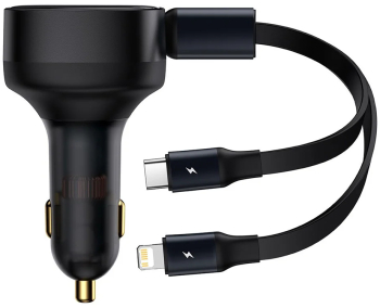 Incarcator Auto Fast Charging 30W + Cablu Lightning Type-C 75cm - Baseus Enjoyment CGTX000001 - Black 