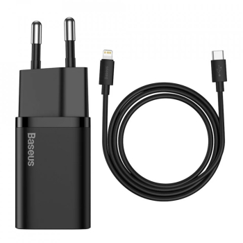 Incarcator Priza Type-C PD20W + Cablu Lightning - Baseus Super Si TZCCSUP-B01 - Black 