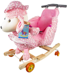 Balansoar pentru bebelusi Catel lemn + plus roz cu rotile 