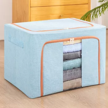 Cutie de Depozitare Pliabila Flippy 24 L din Bumbac si In 40x30x20 cm Fereastra Frontala 2 Usi de Acces cu Fermoar Bidirectional Cadru 