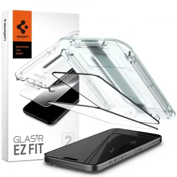 Folie pentru iPhone 15 Pro Max set 2 - Spigen Glas.tR EZ FIT - Black 