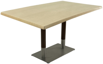 Masa bar/restaurant dreptunghiulara 120x70xh74cm Raki Maple blat werzalit si baza metalica argintie cu accente aspect lemn 