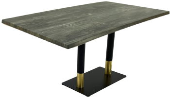 Masa de bar terasa Raki Old Pine 140x80xh74cm blat werzalit dreptunghiular si baza dubla metalica negru/auriu 