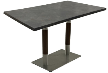 Masa de food court dreptunghiulara Raki Metalic Oxid 120x70xh74cm blat werzalit si baza metalica argintie cu accente aspect lemn 