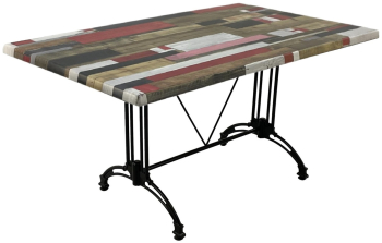 Masa dreptunghiulara blat werzalit de bar restaurant Raki Redden Wood 140x80xh71cm baza aluminiu retro clasic neagra