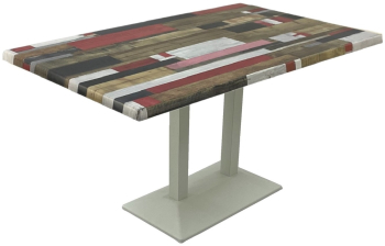 Masa dreptunghiulara blat werzalit de cafenea terasa Raki Redden Wood 140x80xh74cm baza metalica alba 
