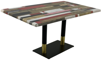Masa dreptunghiulara blat werzalit de restaurant bar Raki Redden Wood 140x80xh74cm baza dubla metalica negru/auriu 