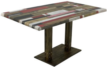 Masa dreptunghiulara blat werzalit de terasa restaurant Raki Redden Wood 140x80xh74cm baza metalica aspect vintage bronz antichizat 