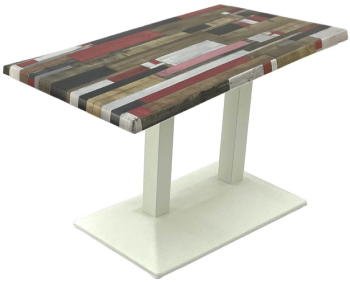 Masa dreptunghiulara pentru bar restaurant Raki Redden Wood 120x70xh74cm blat werzalit si baza metalica alba 